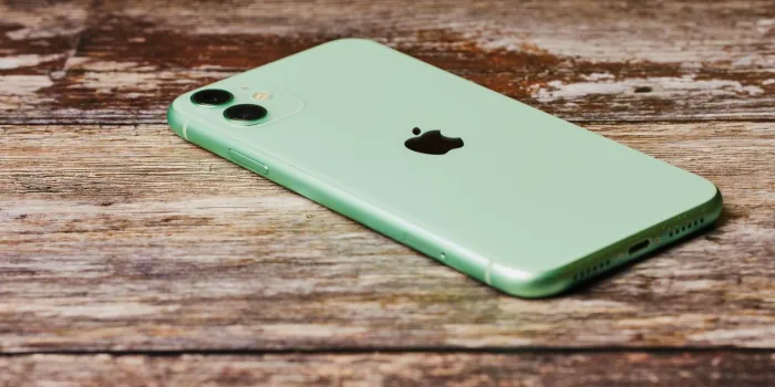 mainz, germany - october 28, 2019  new green apple iphone 11 on a wooden background the latest model of apple mobile phones
